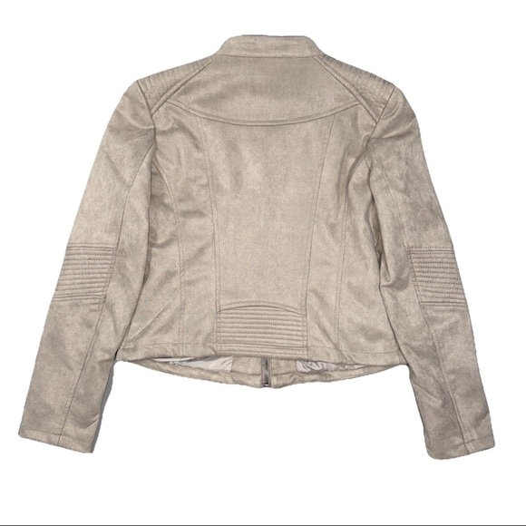 LA Coalition Womens Full Zip Vegan Faux Suede Moto Taupe Beige Jacket Large - Picture 8 of 14